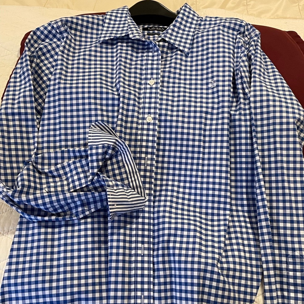 Ralph Lauren Blue and White Checkered Women's Shirt
